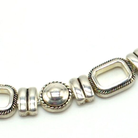 Silver-tone Metal Oval Linked Bracelet Toggle Clasp 7" - Picture 11 of 13
